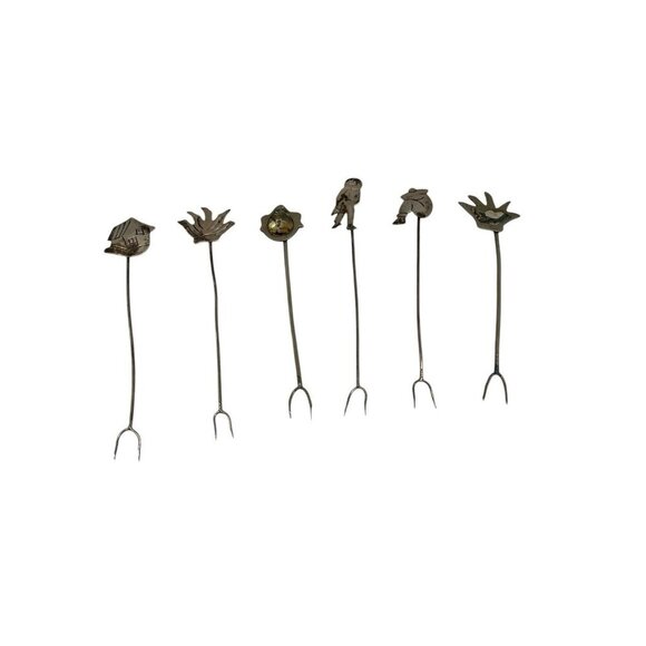 Set of 6 Vintage Sterling Silver Cocktail Martini Pick Forks Set Assorted 3.5" - Picture 1 of 6